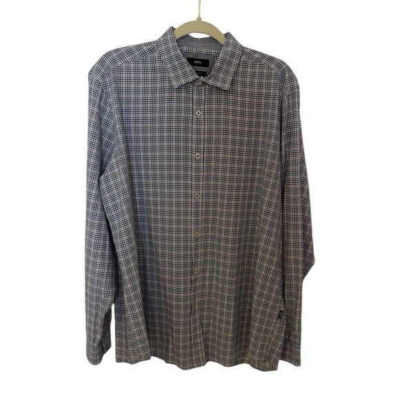HUGO BOSS Modern Essentials Button Down Shirt Men's XL Reg Fit Blue White Check - Picture 1 of 11